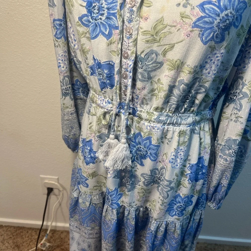 🎉HP🎉Lucky Brand Blue Floral Print Women’s Tiered Dress - Boho - Picture 4 of 11